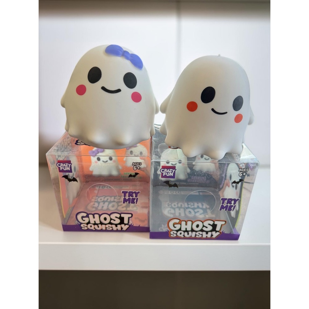 Ghost Squishy Bundle Halloween Stress Toy Set White Purple Bow 2 Pack